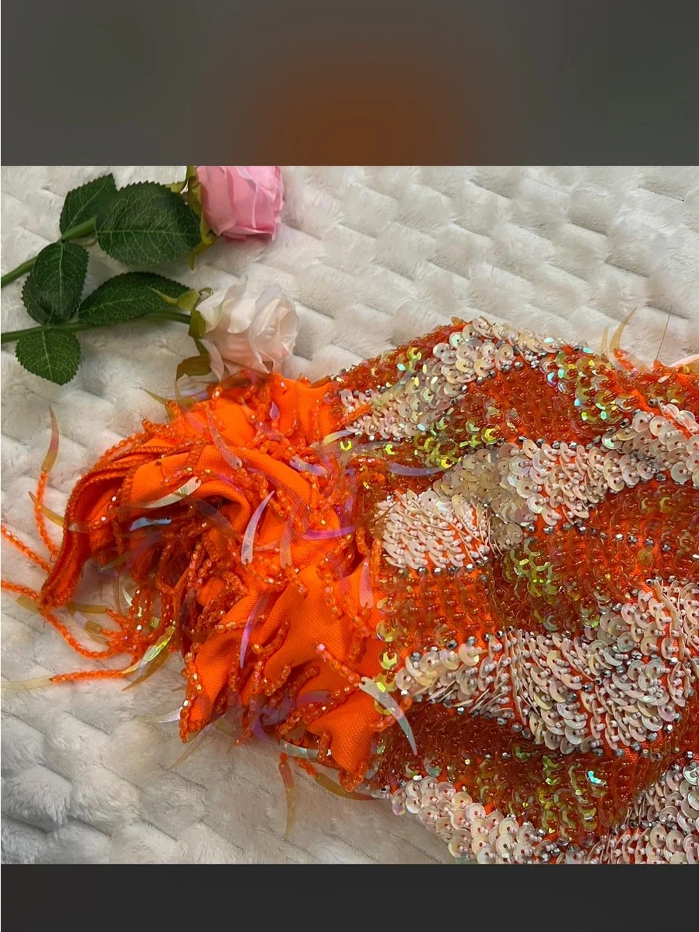 Glamour Orange Sequin & Feather Dance One-Piece